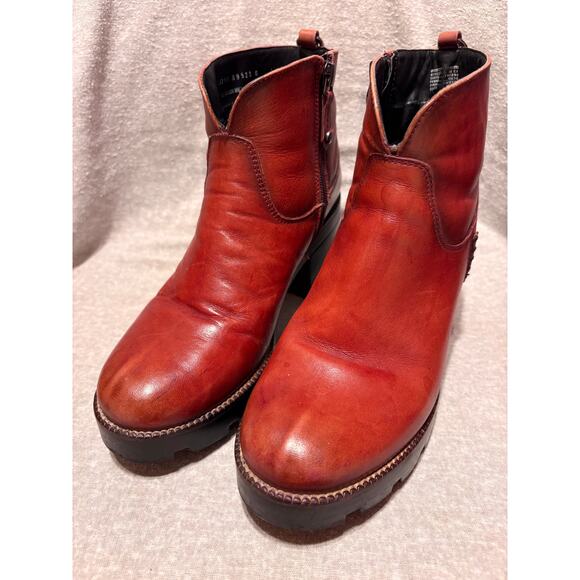 Carlo Rossetti Size 7.5 Burgundy Leather Chunky Heel Platform Booties Side Zip - Picture 5 of 14